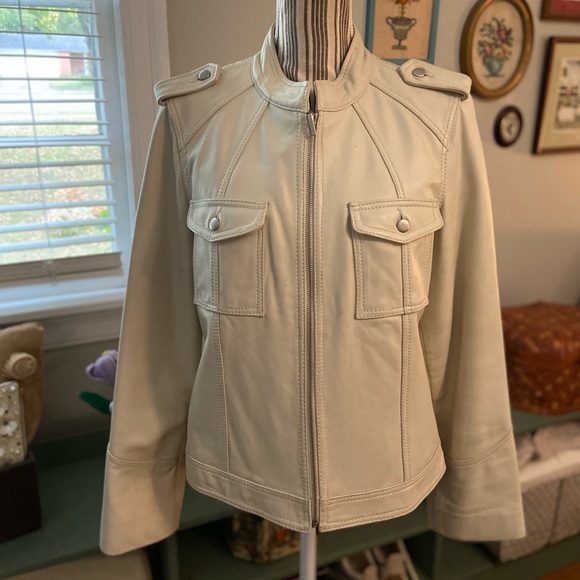 attention Jackets & Blazers - Attention Women's Cream Leather Utility Jacket